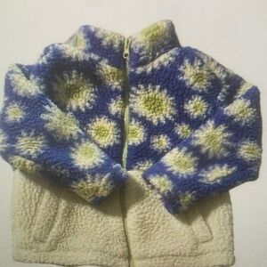 Plush Sherpa Zip Jacket in Blue, Lime & Cream